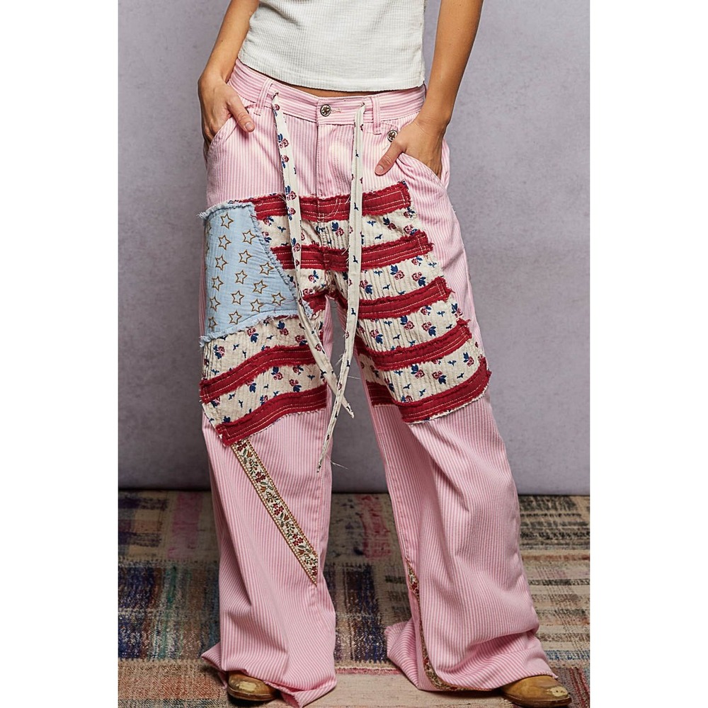 POL Pink Flag Patchwork Wide-Leg Pants